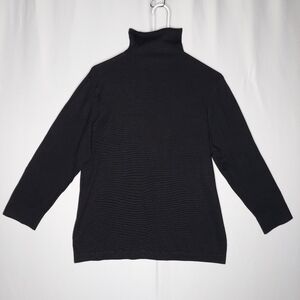 Brooks 346 Mock Sweater Large Women Black Silk Nylon Stretch Knit 3/4 Sleeve
